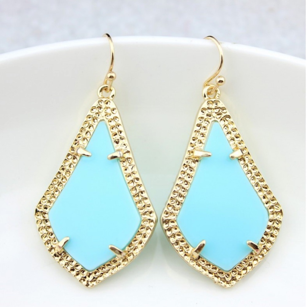 Sky Blue Teardrop Statement Gold Claw Earrings - Picture 1 of 2
